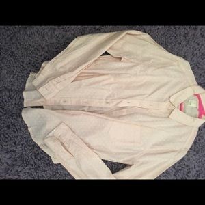 Pink and white polka dot button up shirt